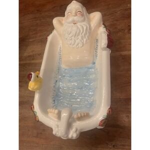 Vintage Cardinal Inc. Santa In Tub Hand Painted Large Bowl Decor Christmas